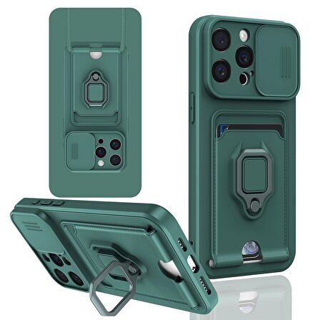 Apple iPhone 15 Pro Kılıf Zuma Kartvizitli Yüzüklü Boyun Askılı Silikon Kapak + Ekran Koruma