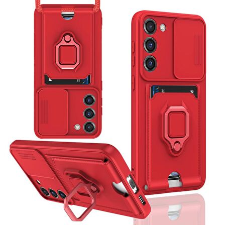 Samsung Galaxy M34 5G Kılıf Zuma Kartvizitli Yüzüklü Boyun Askılı Silikon Kapak + Ekran Koruma