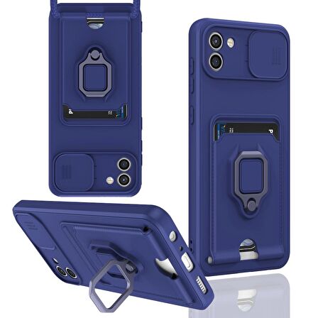 Samsung Galaxy A03 Kılıf Zuma Kartvizitli Yüzüklü Boyun Askılı Silikon Kapak + Ekran Koruma