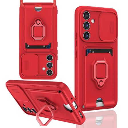 Samsung Galaxy A15 4G Kılıf Zuma Kartvizitli Yüzüklü Boyun Askılı Silikon Kapak + Ekran Koruma