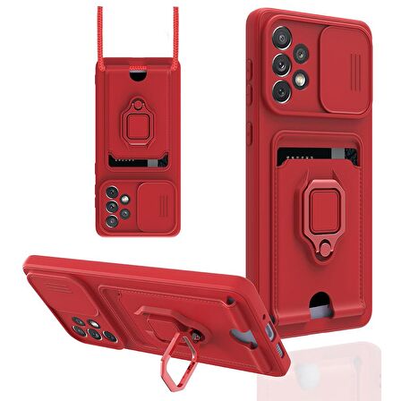 Samsung Galaxy A53 5G Kılıf Zuma Kartvizitli Yüzüklü Boyun Askılı Silikon Kapak + Ekran Koruma