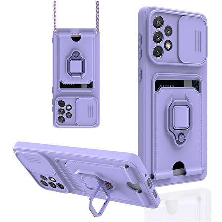 Samsung Galaxy A53 5G Kılıf Zuma Kartvizitli Yüzüklü Boyun Askılı Silikon Kapak + Ekran Koruma