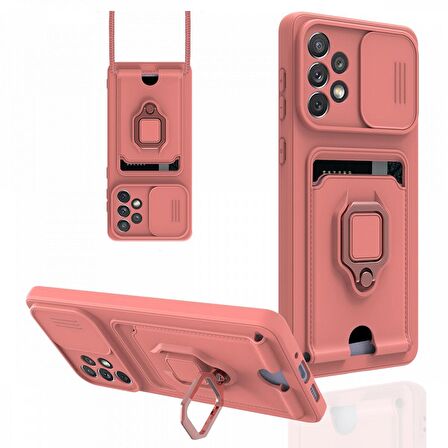 Samsung Galaxy A73 5G Kılıf Zuma Kartvizitli Yüzüklü Boyun Askılı Silikon Kapak + Ekran Koruma