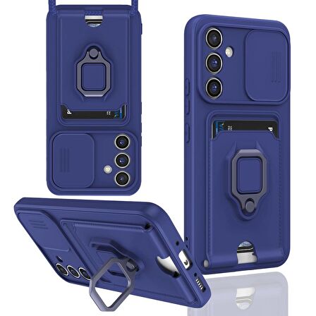 Samsung Galaxy A05S Kılıf Zuma Kartvizitli Yüzüklü Boyun Askılı Silikon Kapak + Ekran Koruma