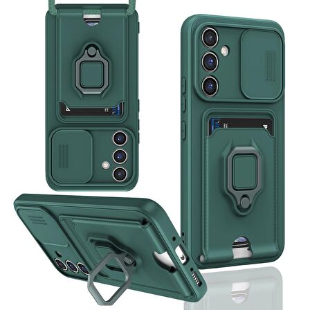 Samsung Galaxy A05S Kılıf Zuma Kartvizitli Yüzüklü Boyun Askılı Silikon Kapak + Ekran Koruma