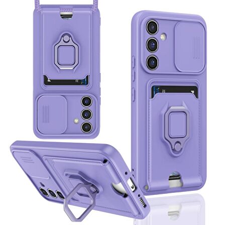 Samsung Galaxy A05S Kılıf Zuma Kartvizitli Yüzüklü Boyun Askılı Silikon Kapak + Ekran Koruma