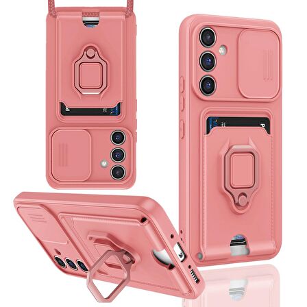 Samsung Galaxy A14 4G Kılıf Zuma Kartvizitli Yüzüklü Boyun Askılı Silikon Kapak + Ekran Koruma