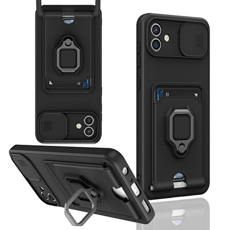 Samsung Galaxy A05 Kılıf Zuma Kartvizitli Yüzüklü Boyun Askılı Silikon Kapak + Ekran Koruma