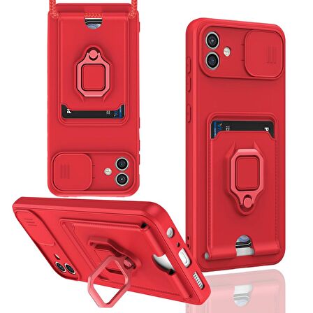 Samsung Galaxy A05 Kılıf Zuma Kartvizitli Yüzüklü Boyun Askılı Silikon Kapak + Ekran Koruma