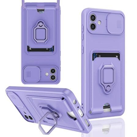 Samsung Galaxy A05 Kılıf Zuma Kartvizitli Yüzüklü Boyun Askılı Silikon Kapak + Ekran Koruma