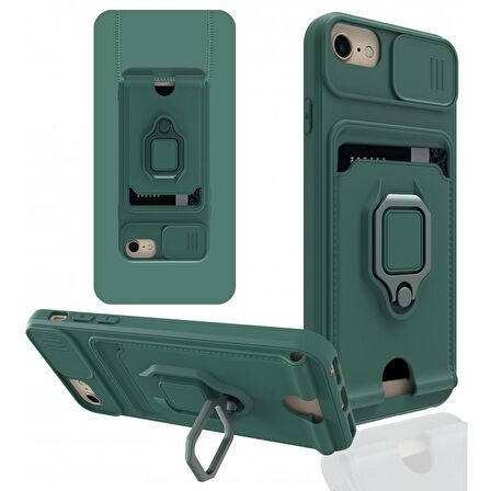Apple iPhone 6 / 7 / 8 Kılıf Zuma Kartvizitli Yüzüklü Boyun Askılı Silikon Kapak + Ekran Koruma