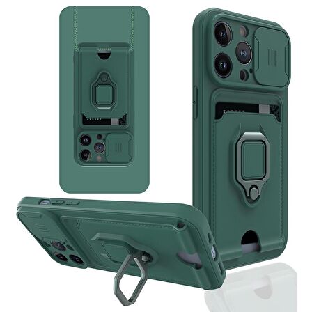 Apple iPhone 13 Pro Max Kılıf Zuma Kartvizitli Yüzüklü Boyun Askılı Silikon Kapak + Ekran Koruma