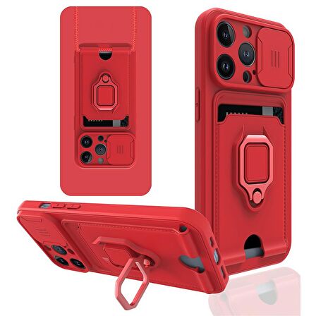 Apple iPhone 14 Pro Max Kılıf Zuma Kartvizitli Yüzüklü Boyun Askılı Silikon Kapak + Ekran Koruma