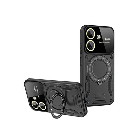 Xiaomi Poco C65 - Redmi 13c Kılıf Joy Lens Korumalı Standlı Şık Tasarım Kapak