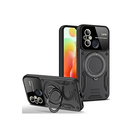 Xiaomi Redmi 12C Kılıf Joy Lens Korumalı Standlı Şık Tasarım Kapak + Ekran Koruma