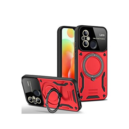 Xiaomi Redmi 12C Kılıf Joy Lens Korumalı Standlı Şık Tasarım Kapak + Ekran Koruma