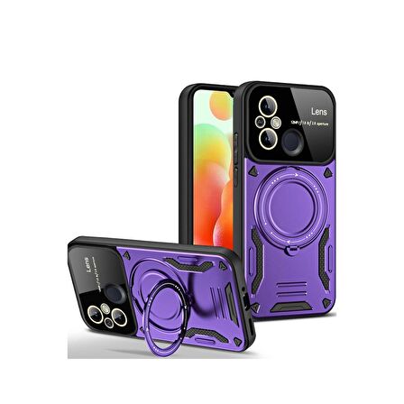 Xiaomi Redmi 12C Kılıf Joy Lens Korumalı Standlı Şık Tasarım Kapak + Ekran Koruma