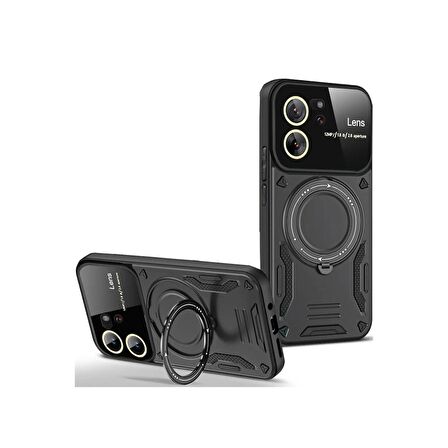 Xiaomi Mi 13T Kılıf Joy Lens Korumalı Standlı Şık Tasarım Kapak + Ekran Koruma