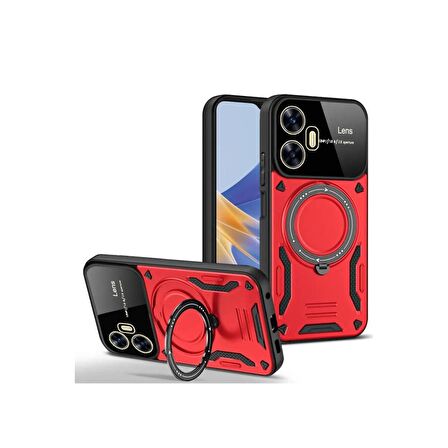 Realme C55 Kılıf Joy Lens Korumalı Standlı Şık Tasarım Kapak + Ekran Koruma