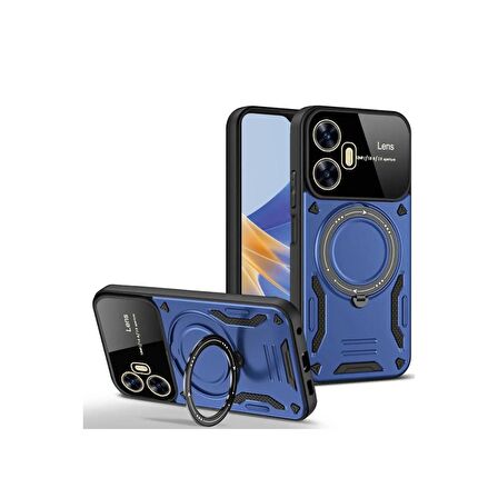 Realme C55 Kılıf Joy Lens Korumalı Standlı Şık Tasarım Kapak + Ekran Koruma