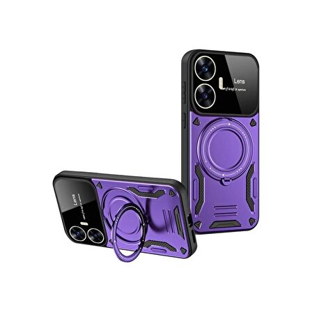 Realme C55 Kılıf Joy Lens Korumalı Standlı Şık Tasarım Kapak + Ekran Koruma