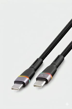 Xiaomi Mi Note 10 Lite Uyumlu 60W Type-C To Type-C Işıklı Örgülü Şarj Kablosu