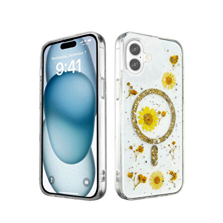 Apple iPhone 16 Plus Uyumlu Kılıf Daisy Simli Magsafe Silikon Kapak