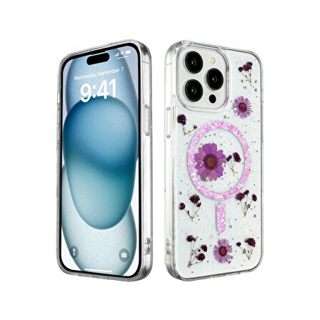 Apple iPhone 16 Pro Max Uyumlu Kılıf Daisy Simli Magsafe Silikon Kapak