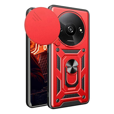 Xiaomi Redmi A3 4G Kılıf Pars Lens Yüzüklü Silikon Magnetik Standlı Kamera Korumalı Kapak