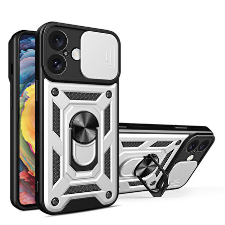 Apple iPhone 16 Kılıf Pars Lens Yüzüklü Silikon Magnetik Standlı Kamera Korumalı Kapak
