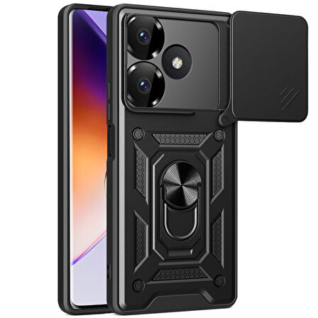 Xiaomi Redmi 13 4G Kılıf Pars Lens Yüzüklü Silikon Magnetik Standlı Kamera Korumalı Kapak
