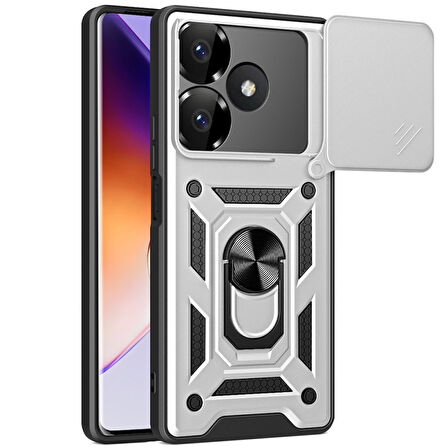 Xiaomi Redmi 13 4G Kılıf Pars Lens Yüzüklü Silikon Magnetik Standlı Kamera Korumalı Kapak