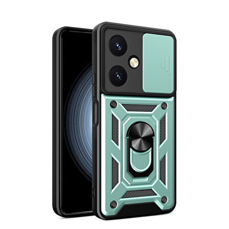 Vivo Y27 Kılıf Pars Lens Yüzüklü Silikon Magnetik Standlı Kamera Korumalı Kapak