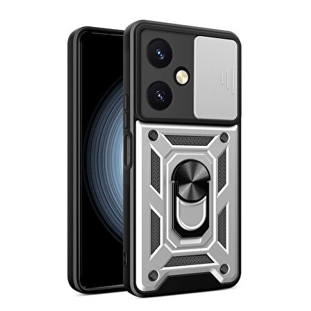 Vivo Y27 Kılıf Pars Lens Yüzüklü Silikon Magnetik Standlı Kamera Korumalı Kapak