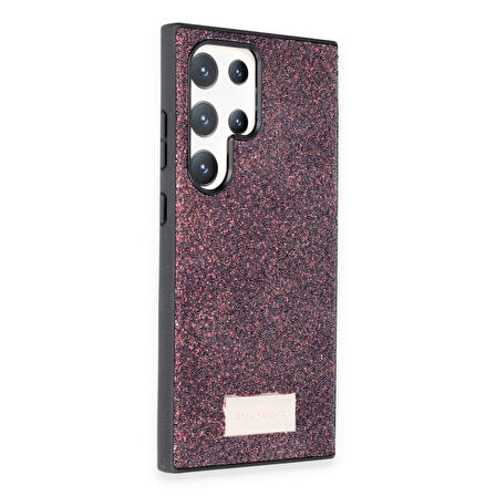 Samsung Galaxy S23 Ultra Kılıf Bright Zarif Boncuk İşlemeli Tasarım Simli Kapak