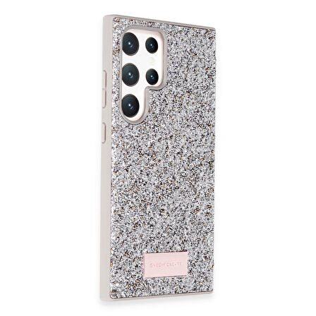 Samsung Galaxy S23 Ultra Kılıf Bright Zarif Boncuk İşlemeli Tasarım Simli Kapak