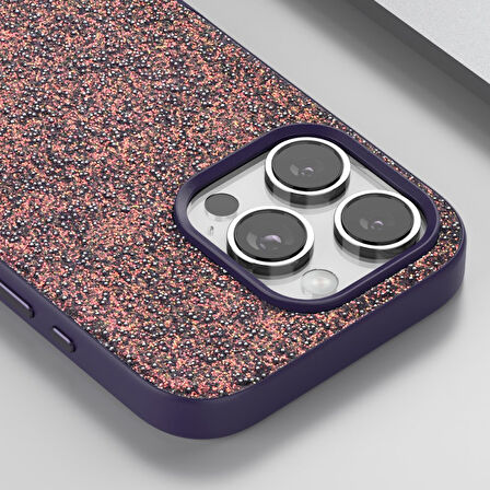 Apple İphone 16 Kılıf Bright Zarif Boncuk İşlemeli Tasarım Simli Kapak