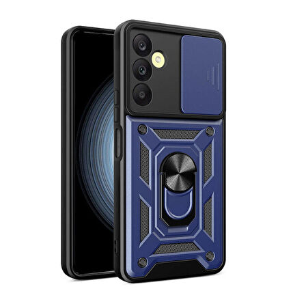 Samsung Galaxy A15 Kılıf Magnetik Standlı Kamera Korumalı Sürgülü Vega Kapak + Ekran Koruma