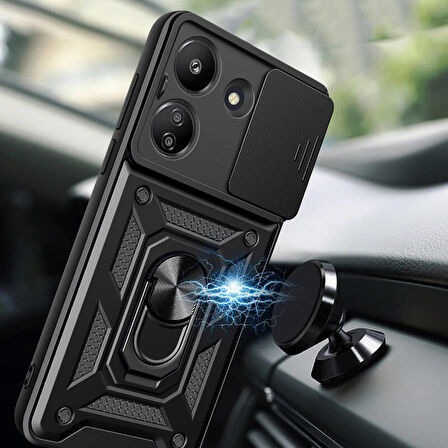 Samsung Galaxy A14 Kılıf Magnetik Standlı Kamera Korumalı Sürgülü Vega Kapak + Ekran Koruma