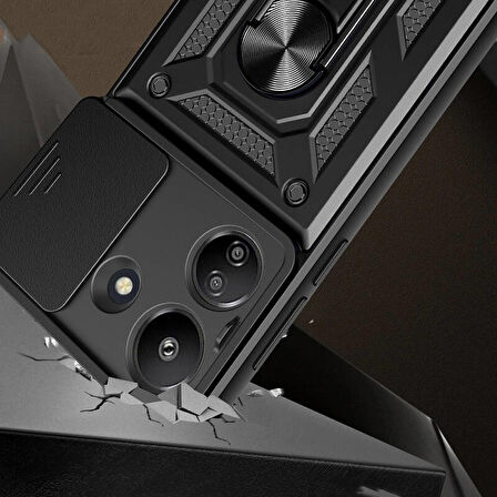 Tecno Tekno Spark 10C (KI5k) Kılıf Magnetik Standlı Kamera Korumalı Sürgülü Vega Kapak