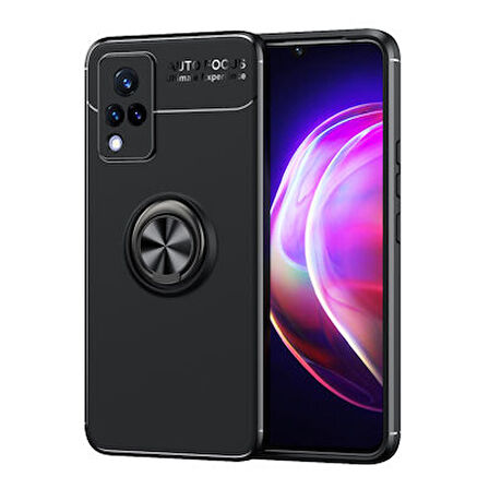 Vivo V21 Kılıf Ravel Yüzüklü Standlı Silikon Kapak