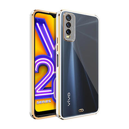 Vivo Y11S Kılıf Voit Clear Arkası Şeffaf Yanları Renkli Silikon Kapak