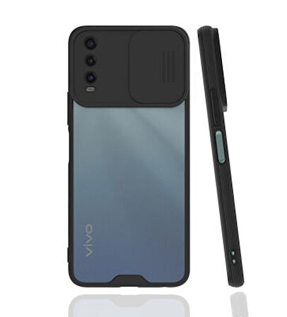 Vivo Y11S Kılıf Lensi Kamera Korumalı Sürgülü Silikon Kapak