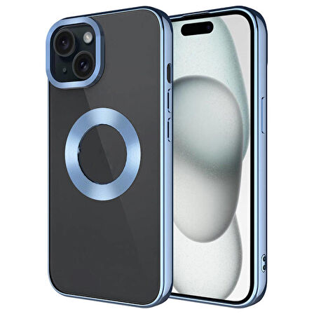 Apple iPhone 15 Kılıf Tek Kamera Çerçeveli Logo Gösteren Omega Kapak