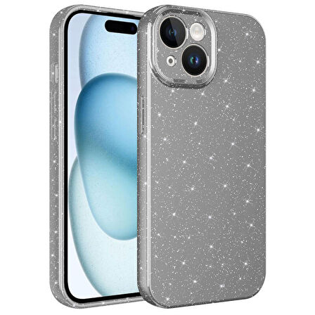 Apple iPhone 15 Kılıf Kamera Korumalı Simli Lüks Koton Kapak