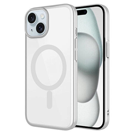 Apple İphone 15 Plus Kılıf Wireless Şarj Özellikli Sert PC Mat Riksos Magsafe Kapak