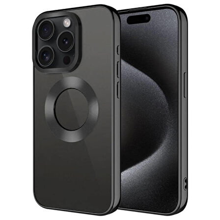 Apple iPhone 15 Pro Max Kılıf Tek Kamera Çerçeveli Logo Gösteren Omega Kapak