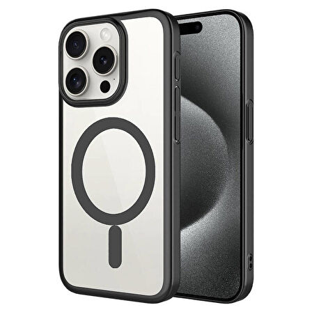 Apple iPhone 15 Pro Max Kılıf Wireless Şarj Özellikli Sert PC Mat Riksos Magsafe Kapak