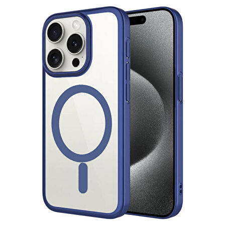 Apple iPhone 15 Pro Max Kılıf Wireless Şarj Özellikli Sert PC Mat Riksos Magsafe Kapak