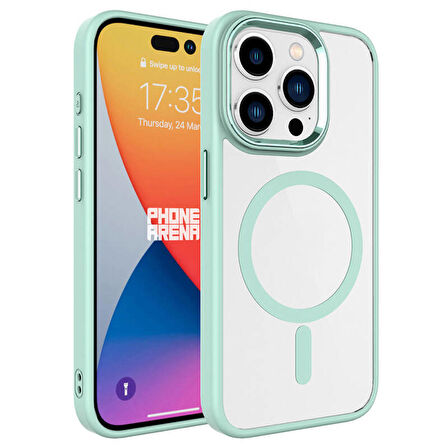 Apple iPhone 15 Pro Max Kılıf Wireless Şarj Özellikli Krom Magsafe Silikon Kapak
